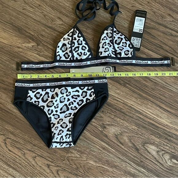 NWT GlideSoul Leopard Print Neoprene Bikini Set Black White Gray Size Small - Picture 8 of 10